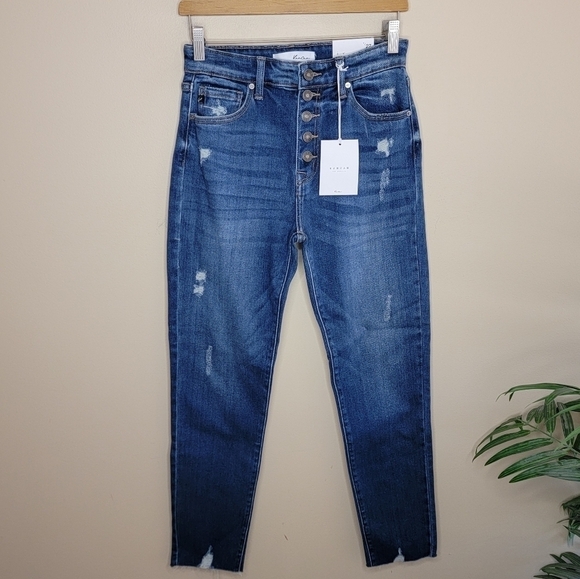 NWT Kancan | Cigarette Fit Button Fly Distressed Skinny Jeans Size 7/27 - Picture 1 of 6